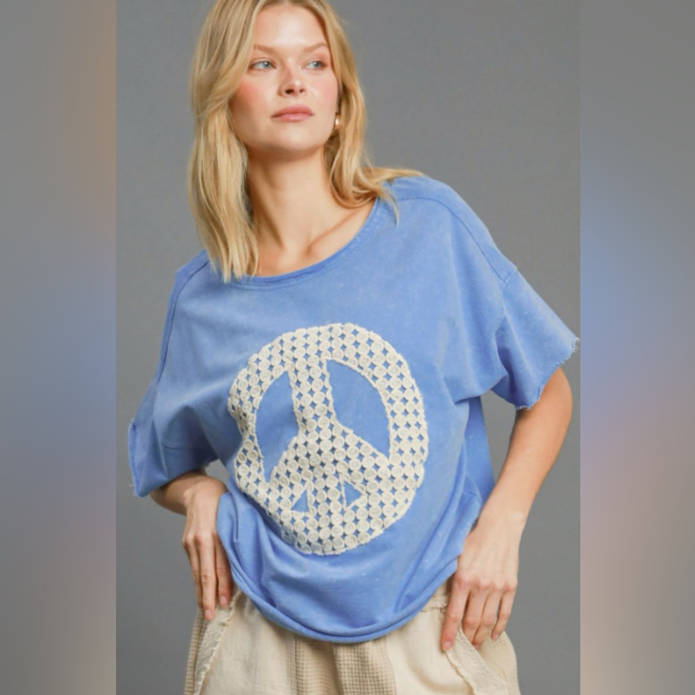Umgee Full Size Mineral Wash T-Shirt with Lace Applique Plus Size